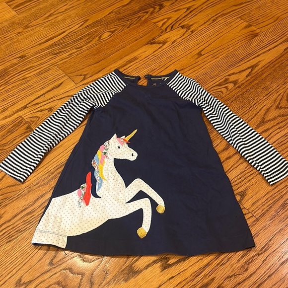 Mini Boden Girl’s Navy Unicorn Striped Dress Size 3-4Y - Picture 1 of 4